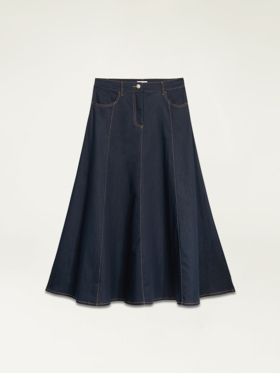Dark blue denim rinse long skirt