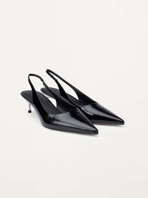 Patent leather slingback court shoe