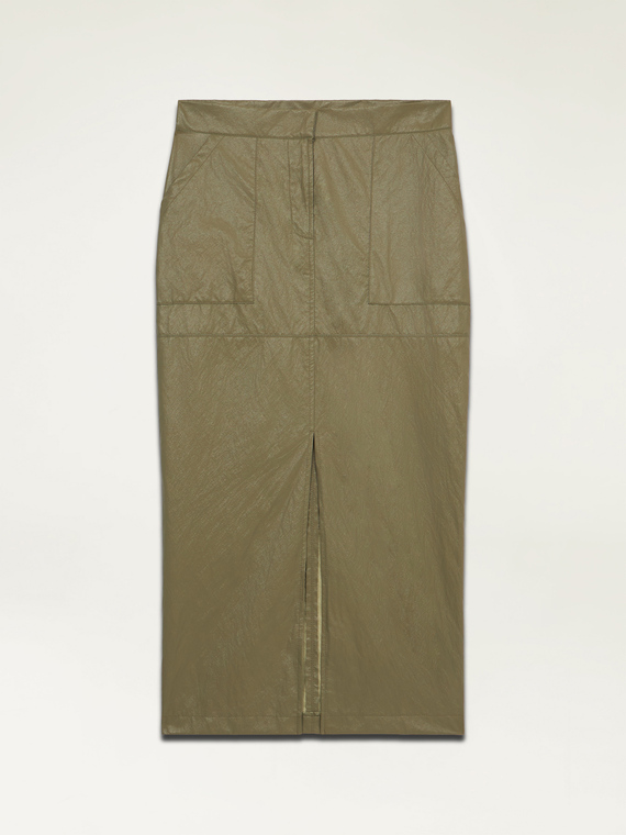 Crinkled fabric midi pencil skirt