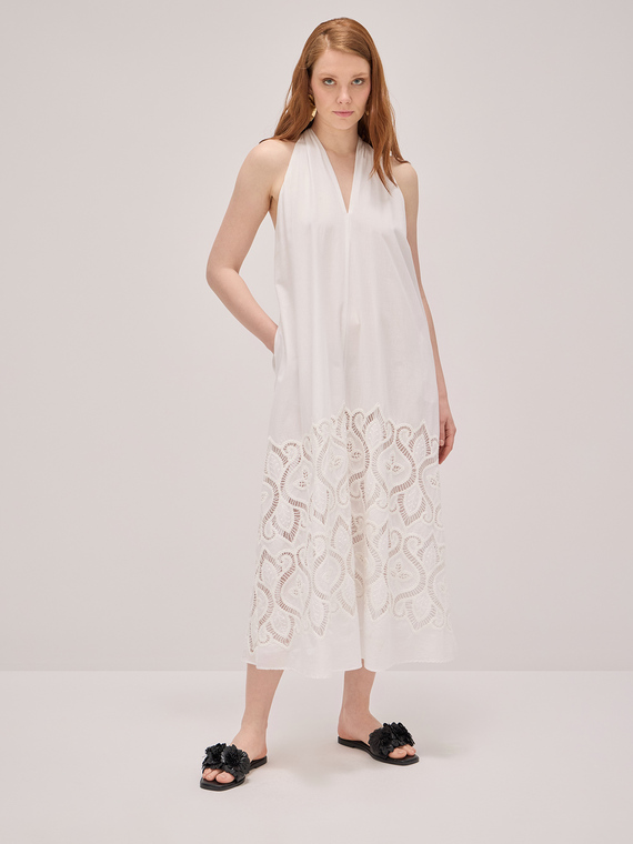 Long cotton dress with crochet embroidery