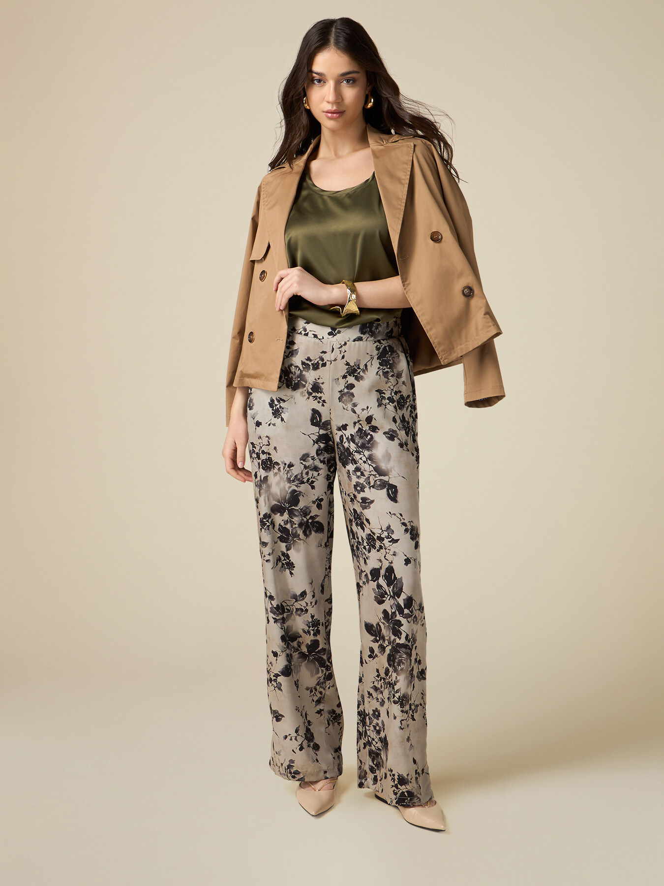 Patterned satin palazzo trousers image number 0