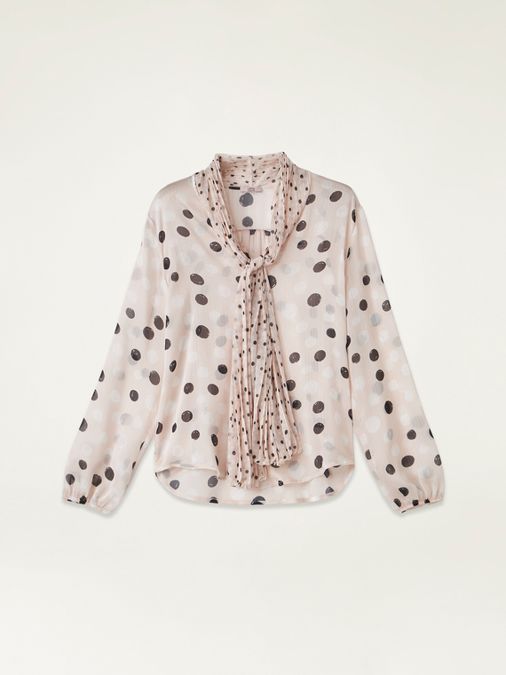 Patterned blouse with pleated scarf