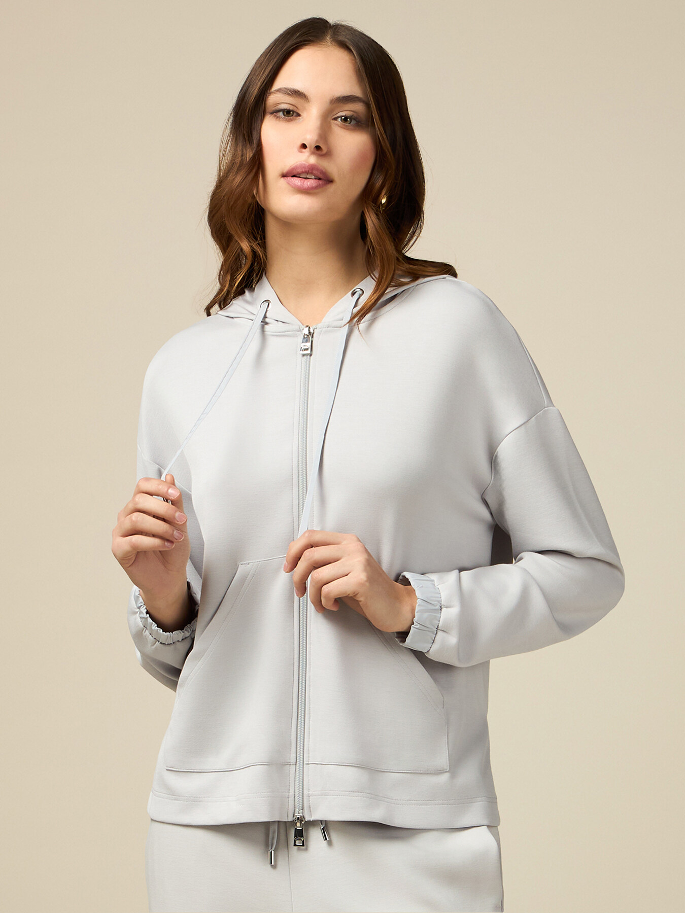 Soft touch sweatshirt with zip and hood image number 0
