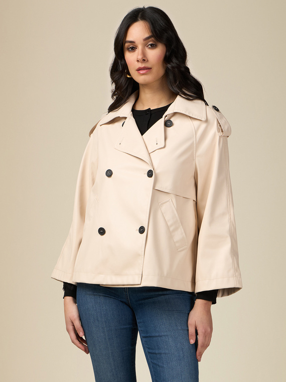 Short trench coat in coated fabric