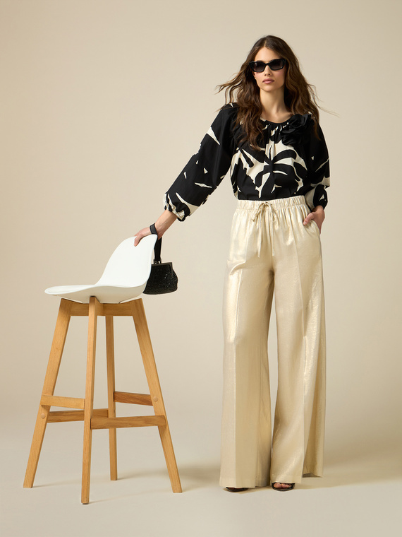 Linen-blend trousers with gold print