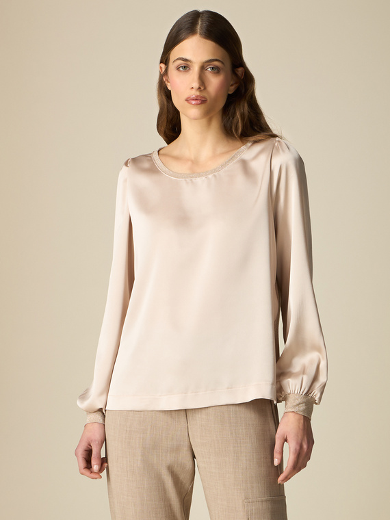 Long-sleeved satin and lurex T-shirt