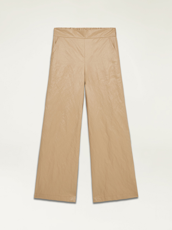 Wide leg crinkled fabric trousers