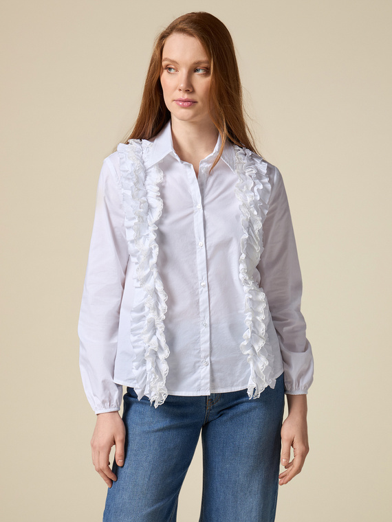 poplin shirt with ruching and lace