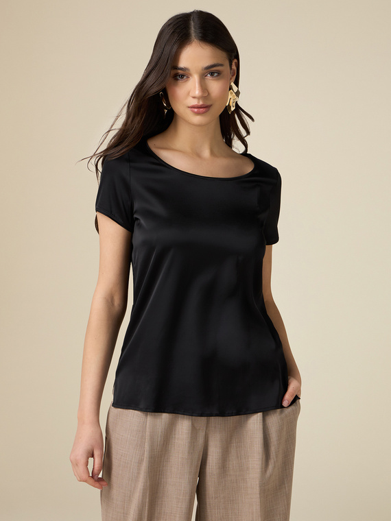 Short-sleeved satin blouse