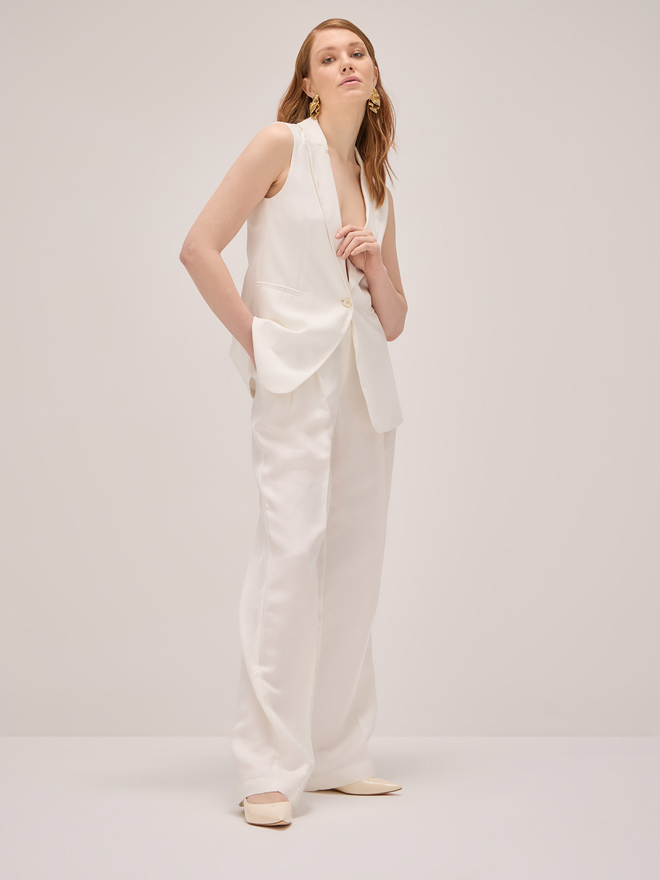 Wide leg linen blend trousers image number 0