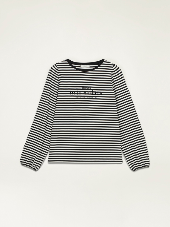 Striped T-shirt with lettering embroidery