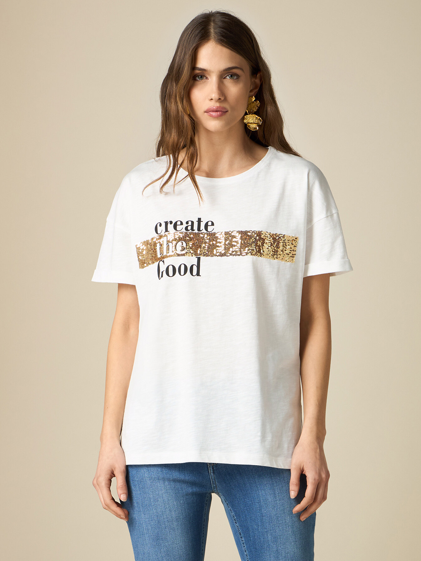 Printed T-shirt with sequins image number 0