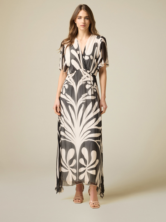 Patterned silk blend long dress