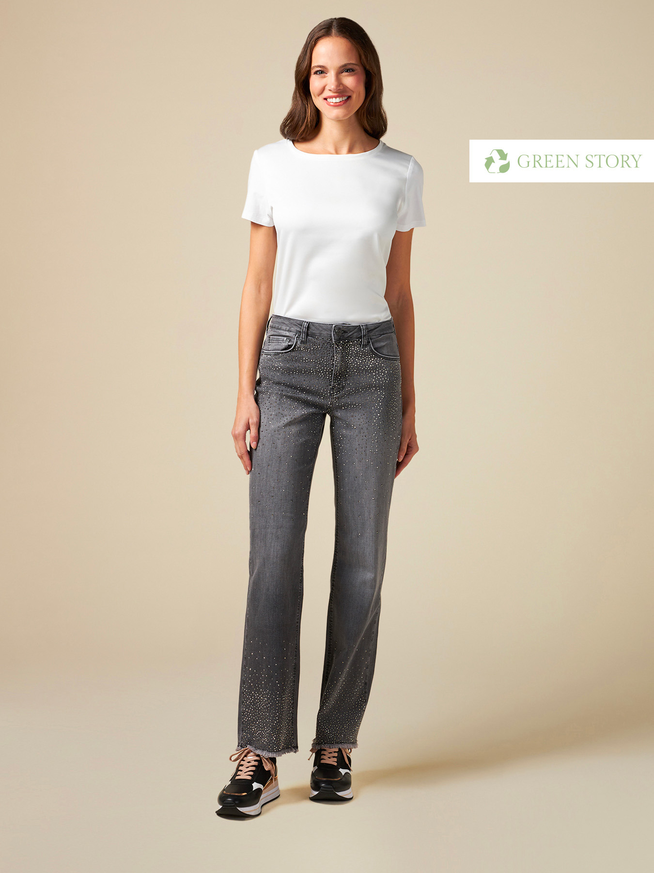 Jeans grigi eco-friendly con borchiette image number 0