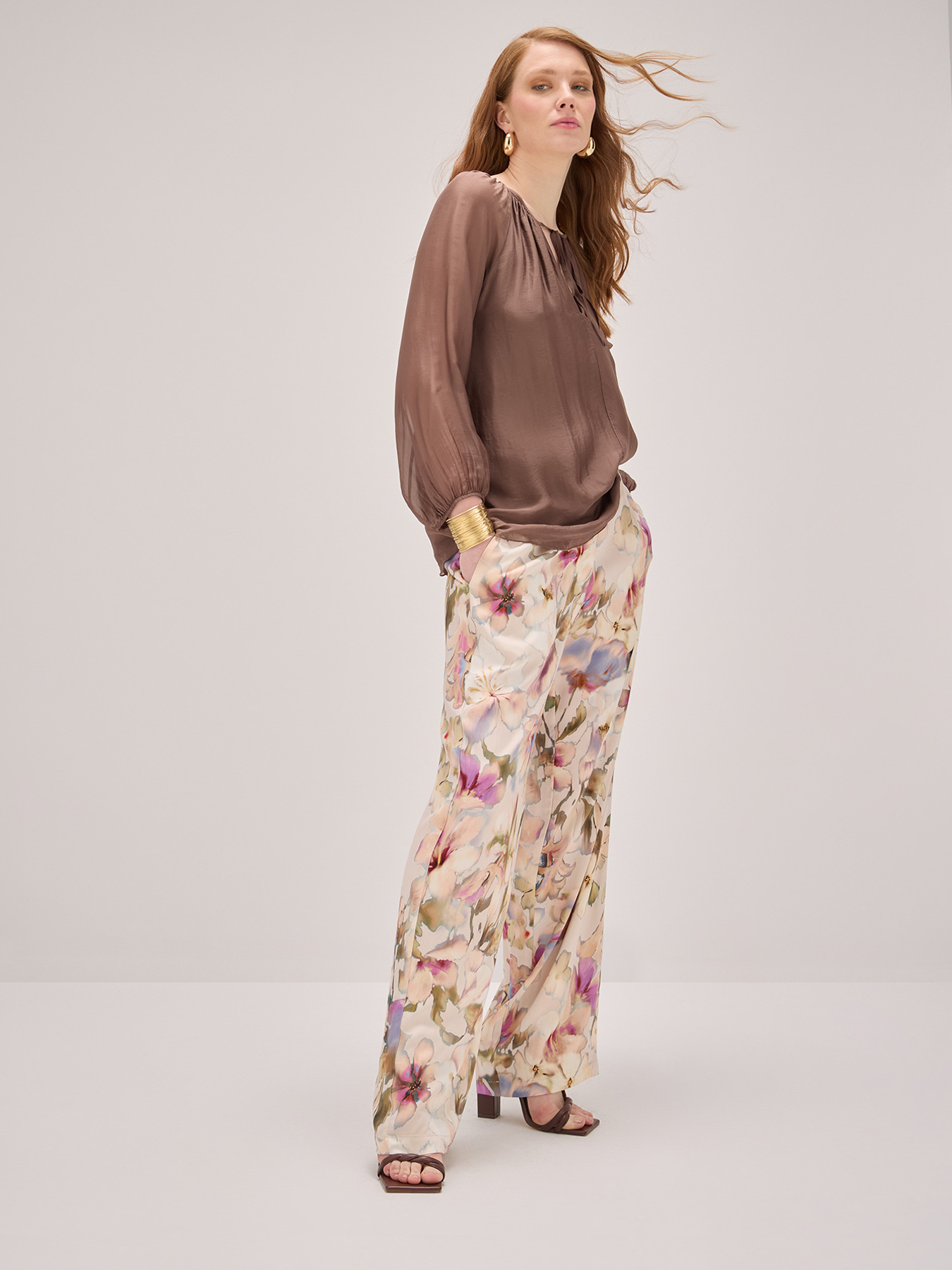 Floral satin palazzo trousers image number 0