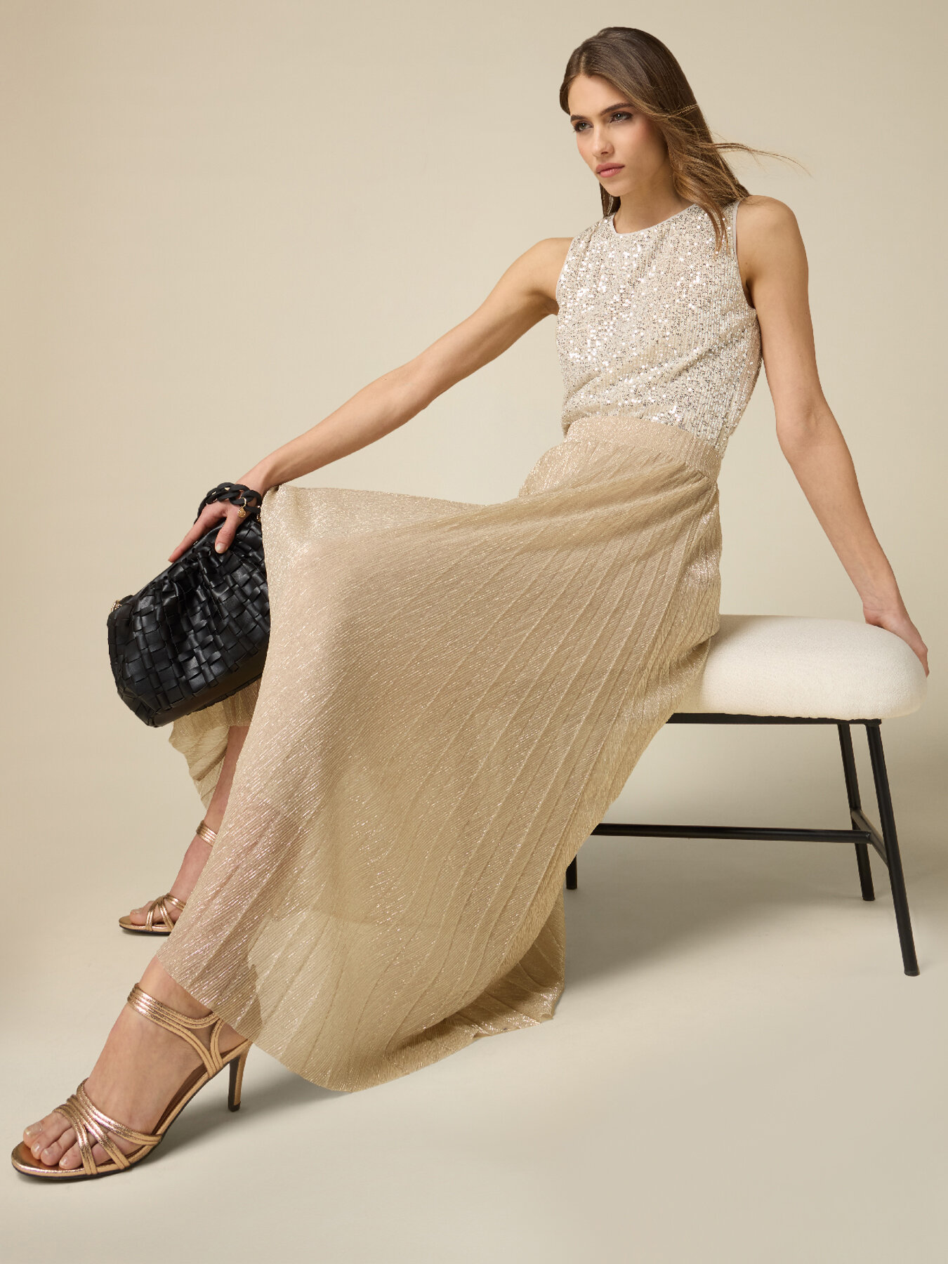Long lurex pleated skirt image number 0
