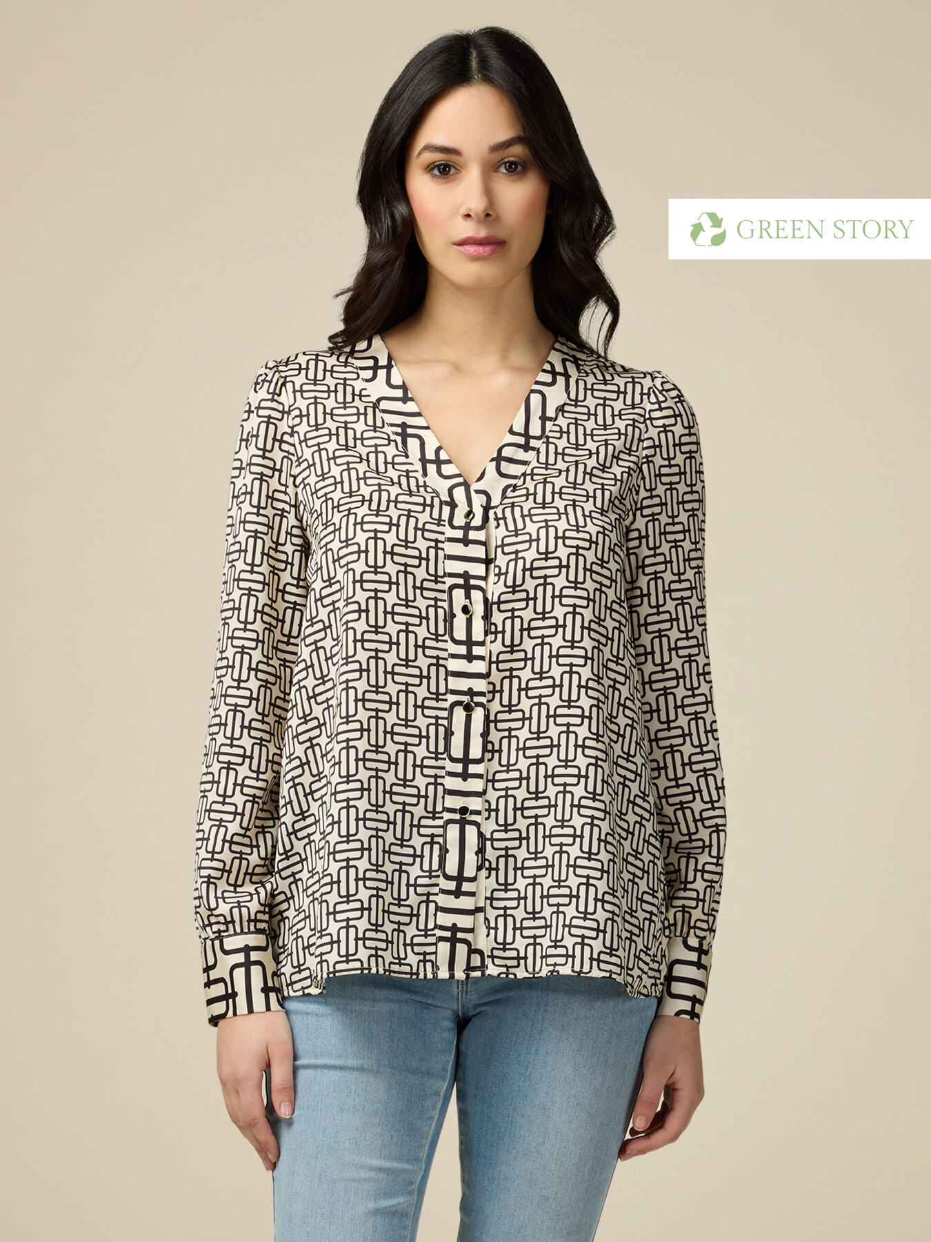Optical patterned satin shirt image number 0