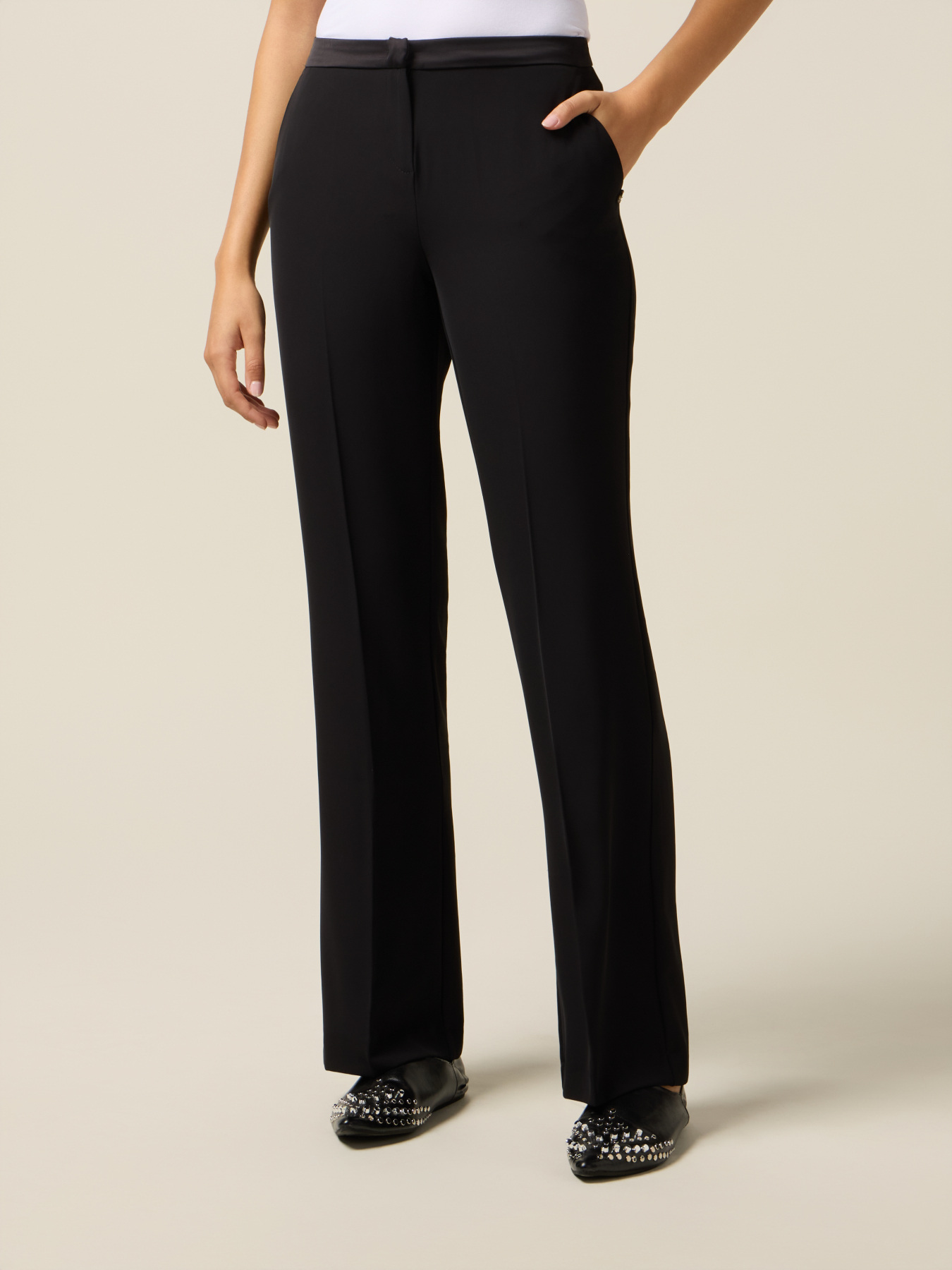 Wide-leg palazzo pants in enver satin image number 3