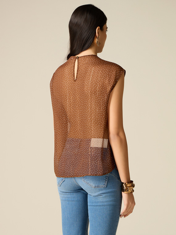 Oltre - Blusa In Creponne Fantasia Donna, Marrone Taglia: L