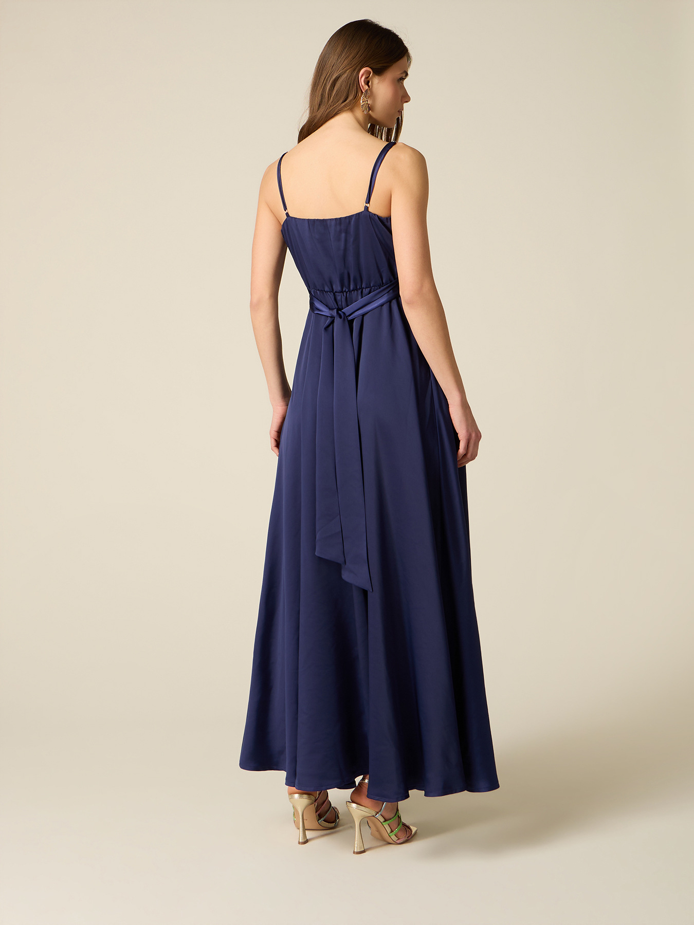Long satin dress with slit image number 1