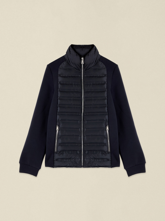 Lightweight puffer jacket with scuba fabric sleeves