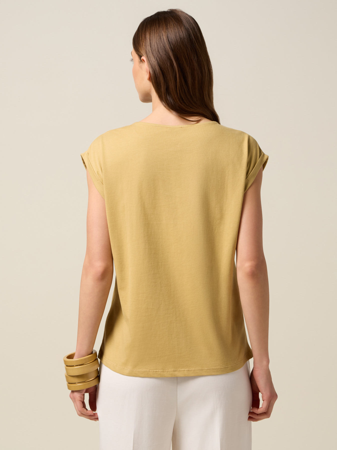 Camiseta de dos materiales con lentejuelas image number 1