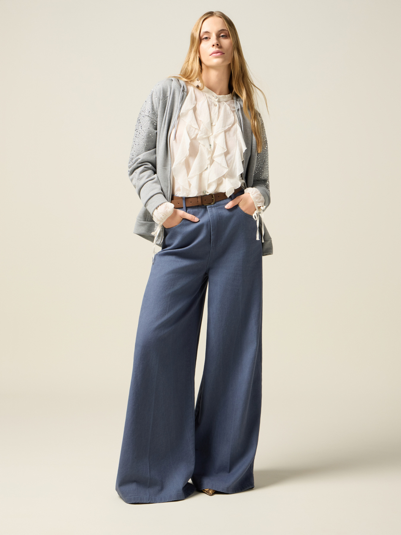 Pantalon palazzo en drill de coton image number 0