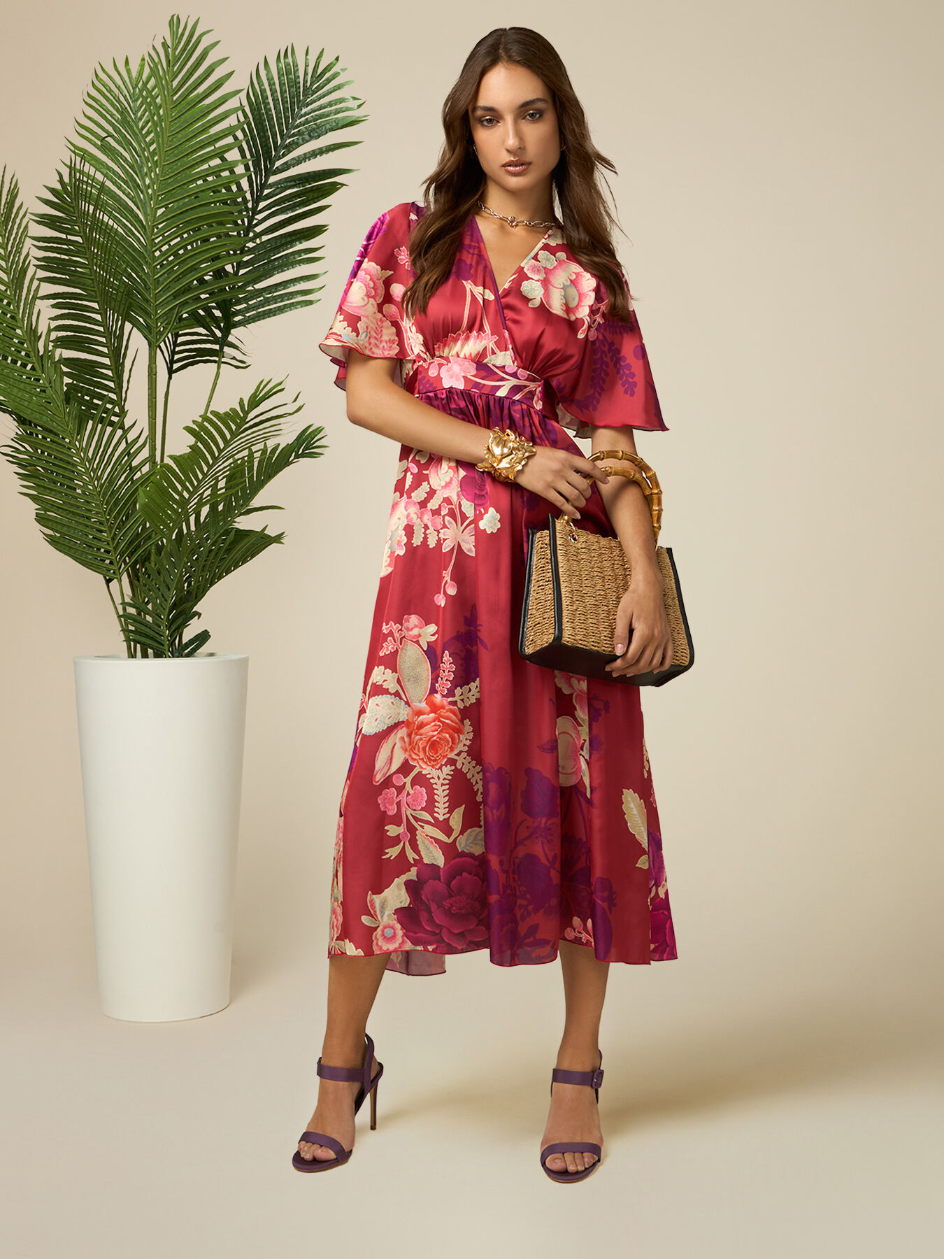 Patterned satin midi dress image number 3