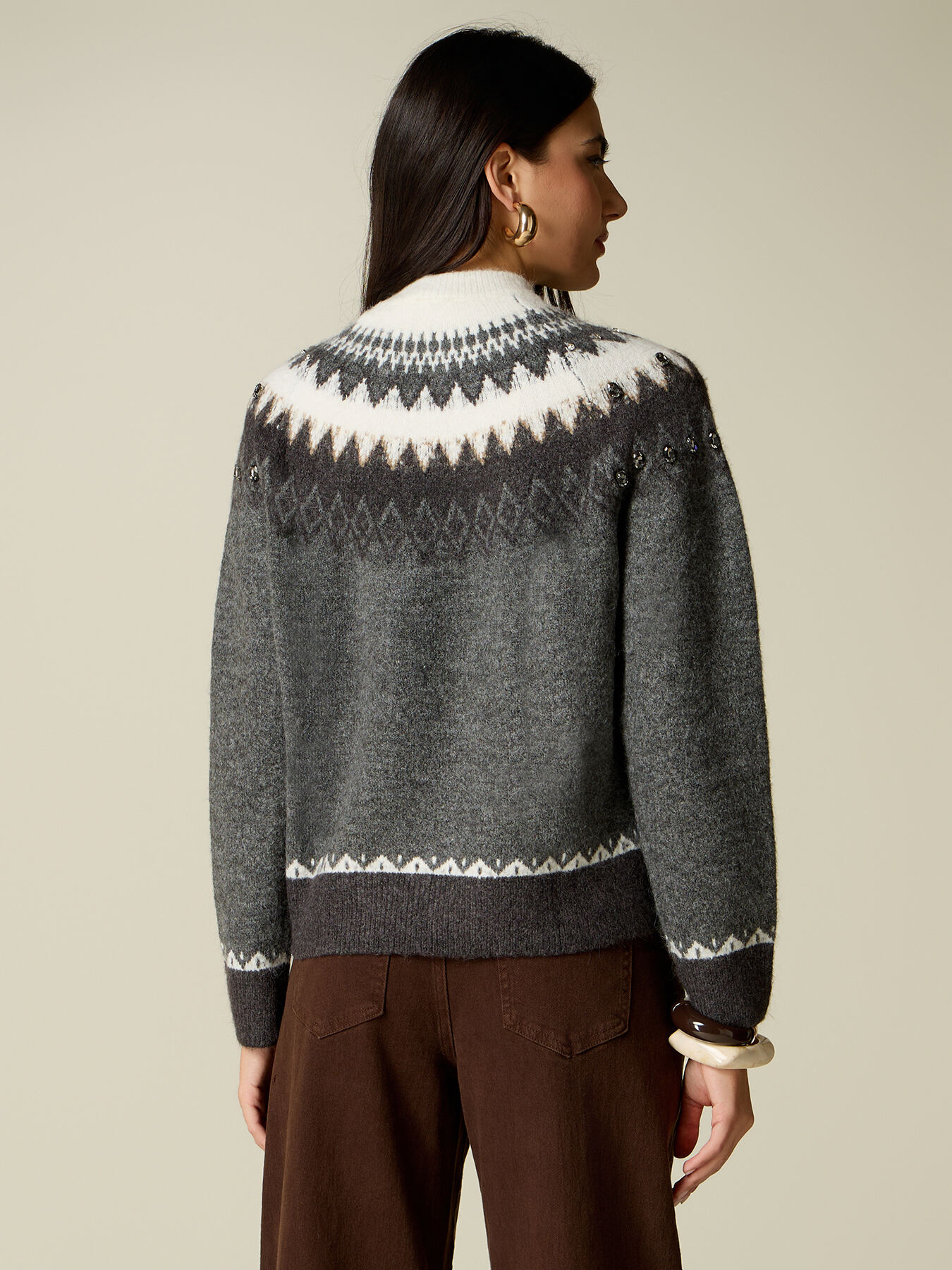 Jacquard-pattern sweater with stud embellishments image number 1