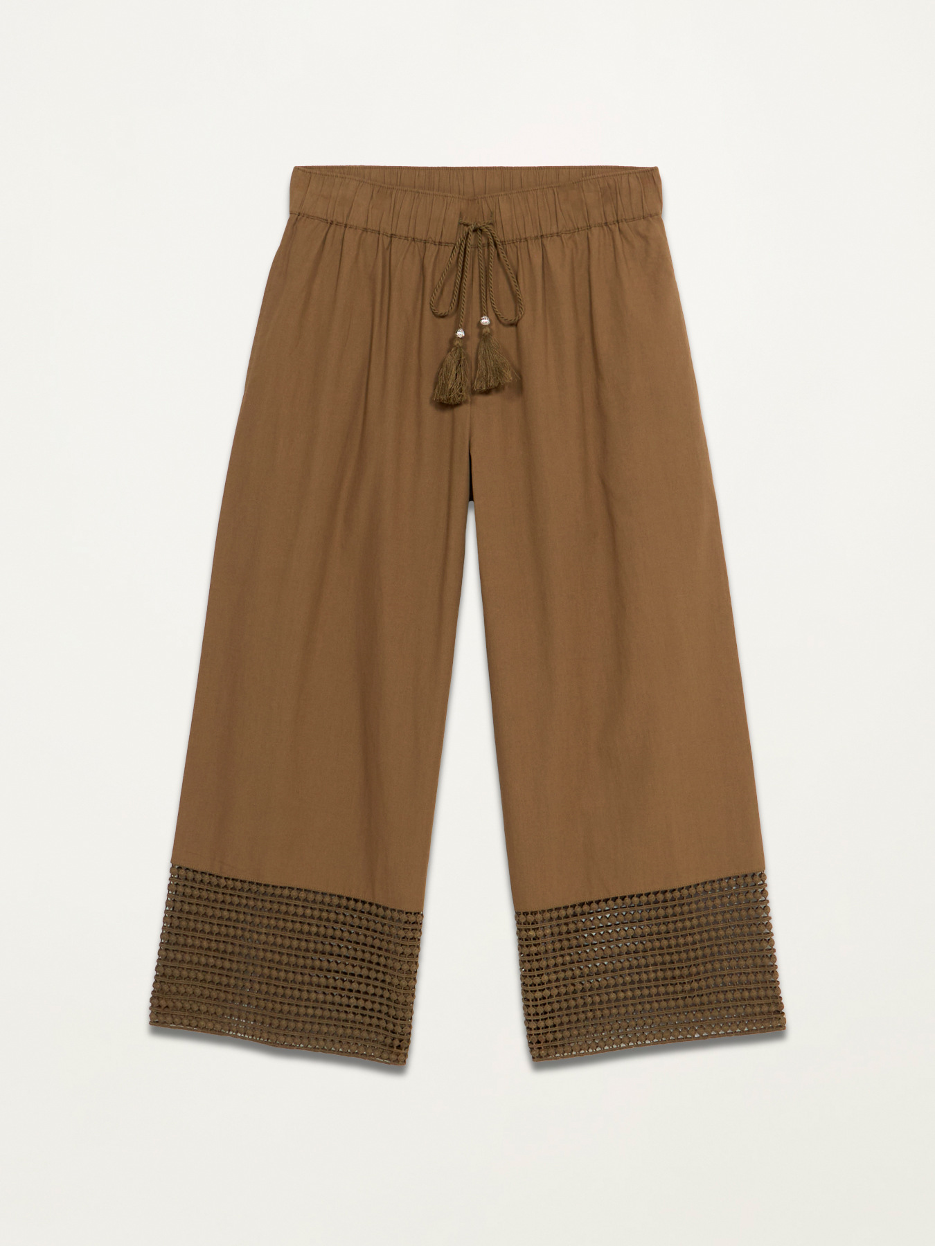 Pantaloni cropped con inserti in macram&eacute; image number 4