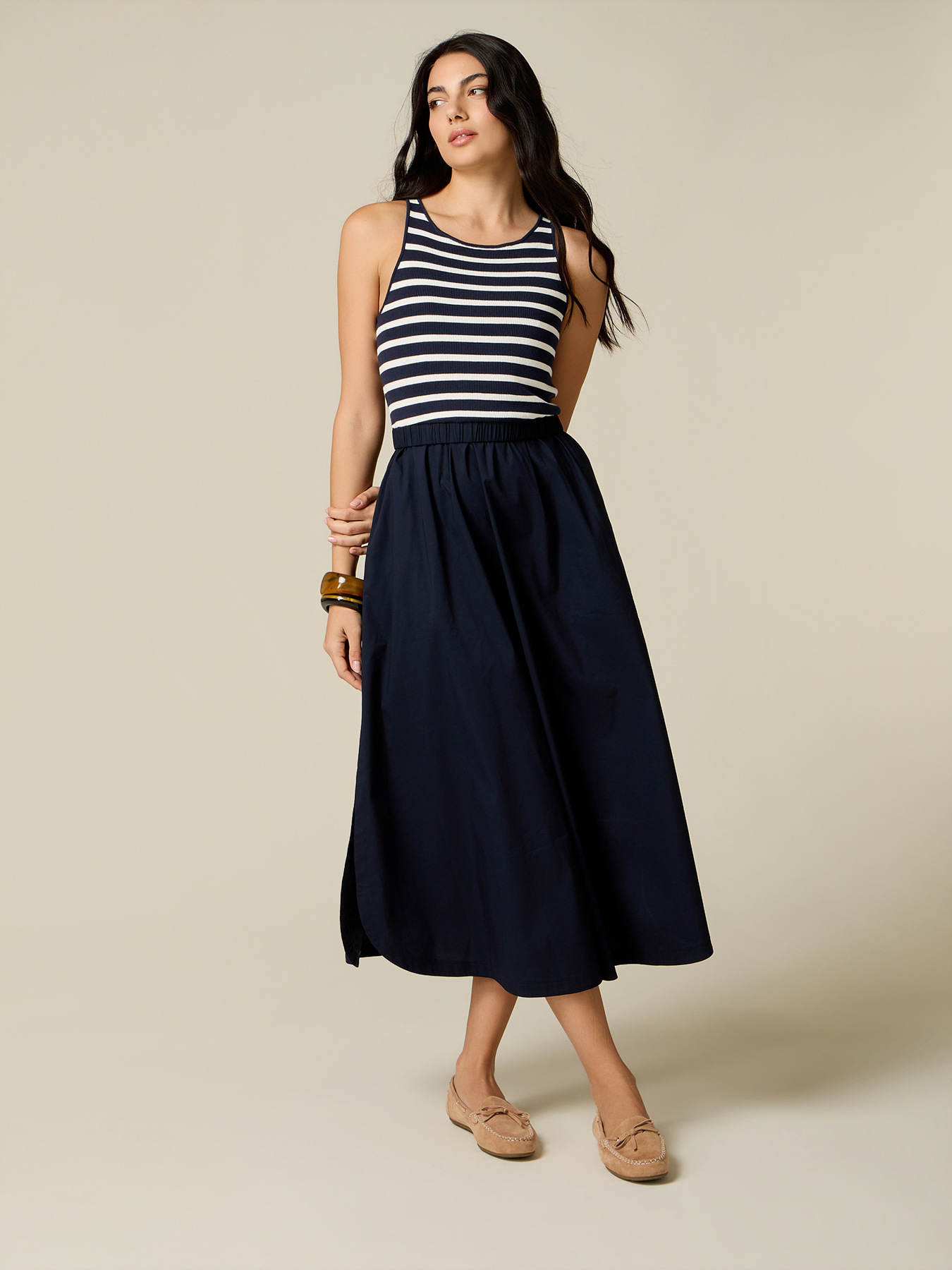 Two-tone dress with striped top image number 0