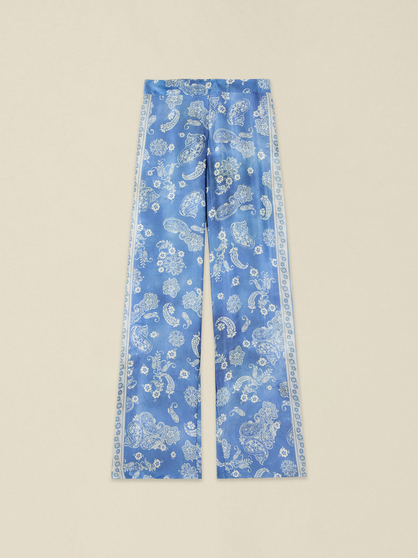 Pantaloni palazzo din satin cu imprimeu image number 4