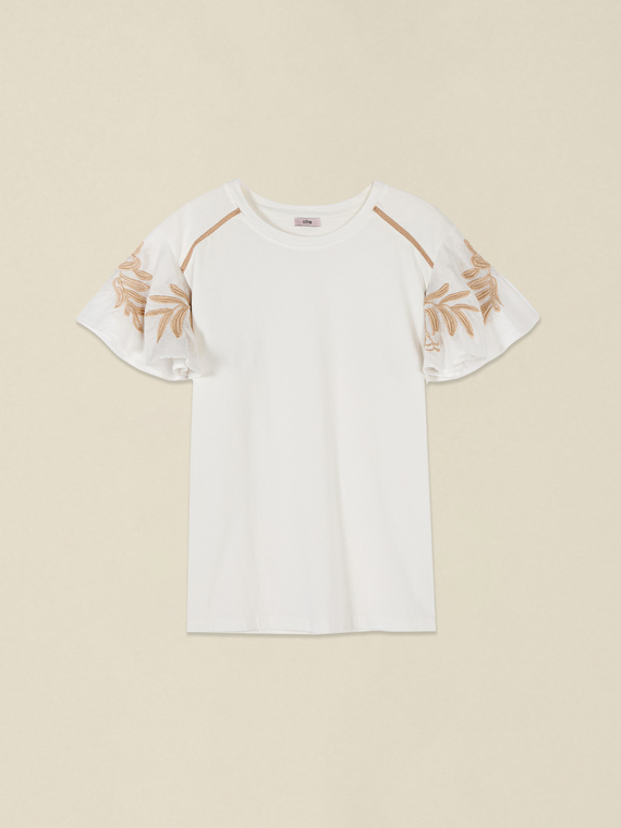 T-shirt con maniche ricamate
