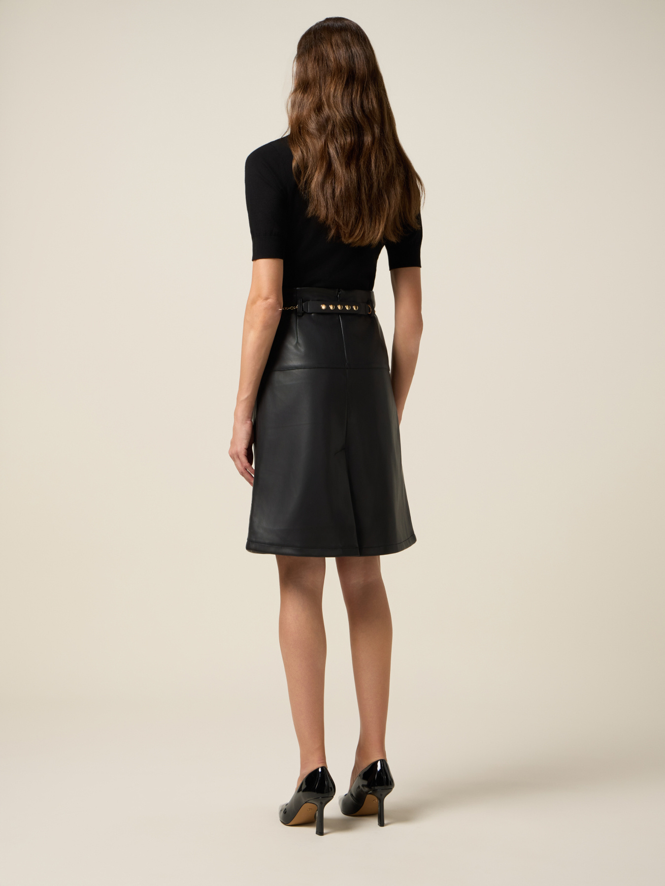 A-line skirt with belt and chain image number 1