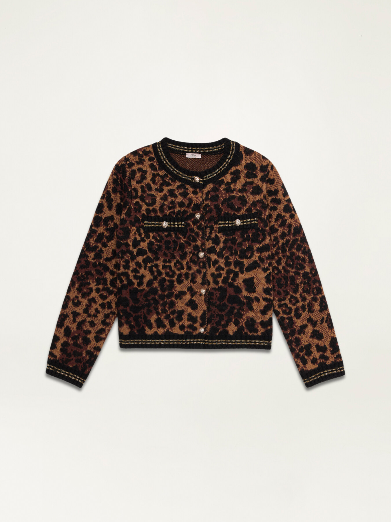 Cardigan scurt cu imprimeu animalier din amestec de l&acirc;nă image number 3