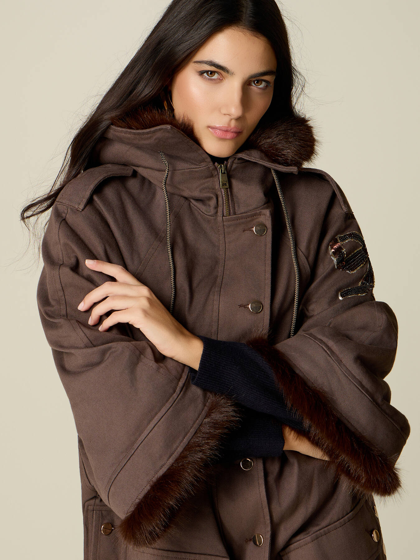 Cotton parka with fuzzy trims image number 2