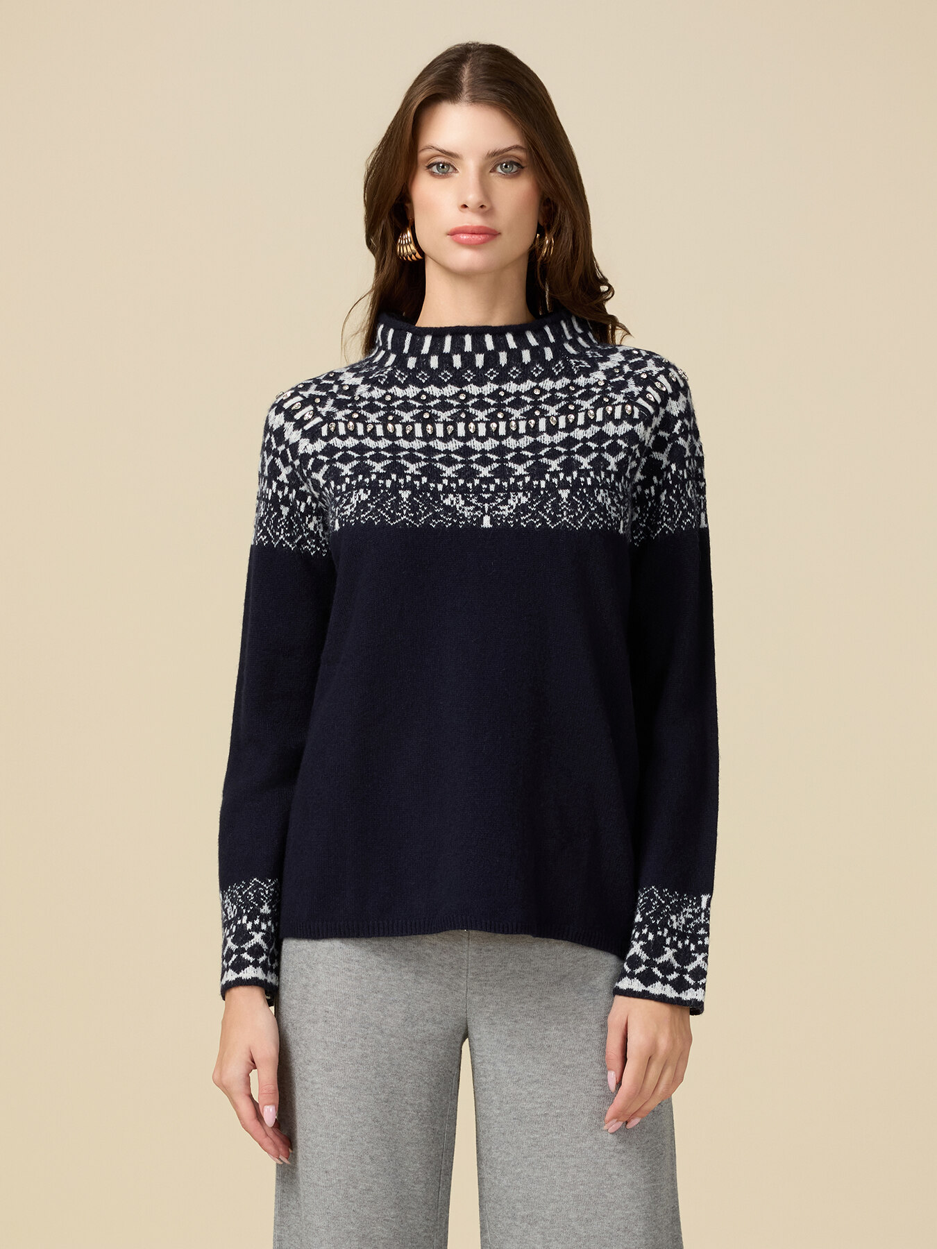 Pullover mit Intarsien und Steinen image number 0