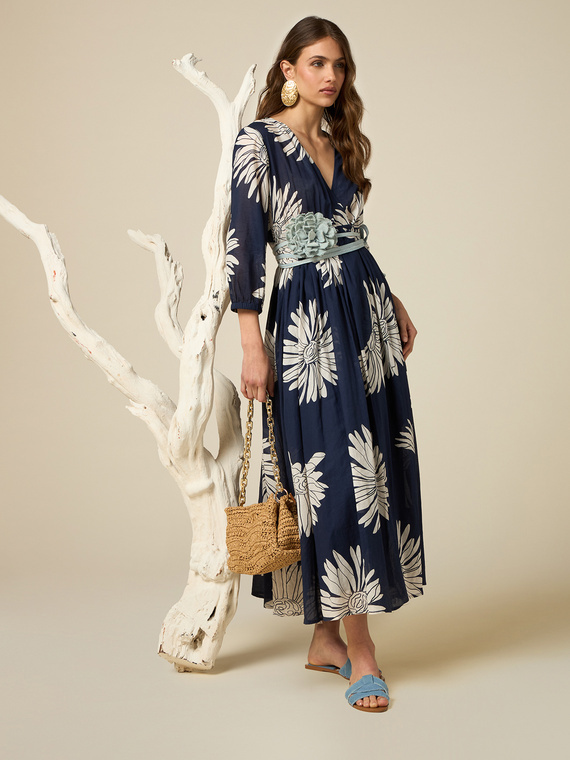 Long cotton muslin dress with pattern