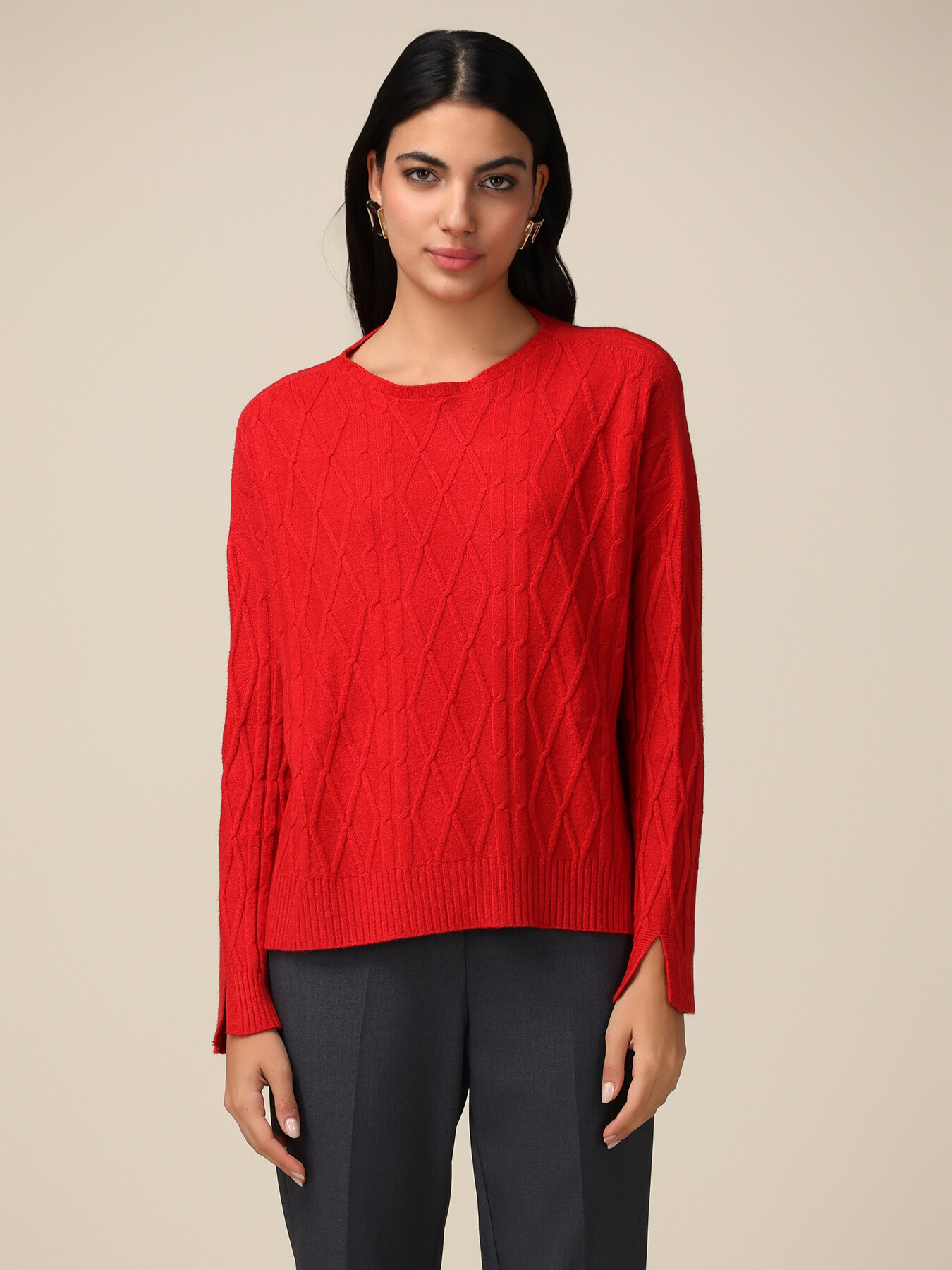 Boxy sweater with cabling pattern image number 0
