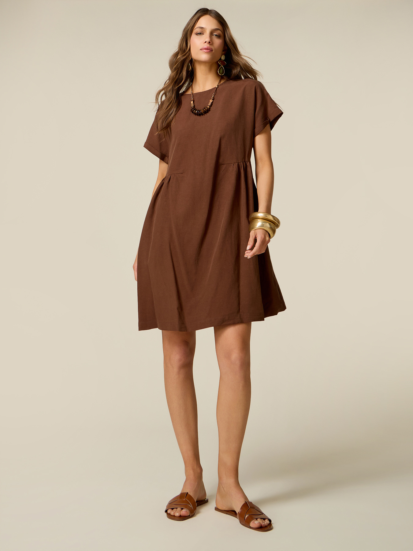 Vestito flare misto lino con collana image number 0