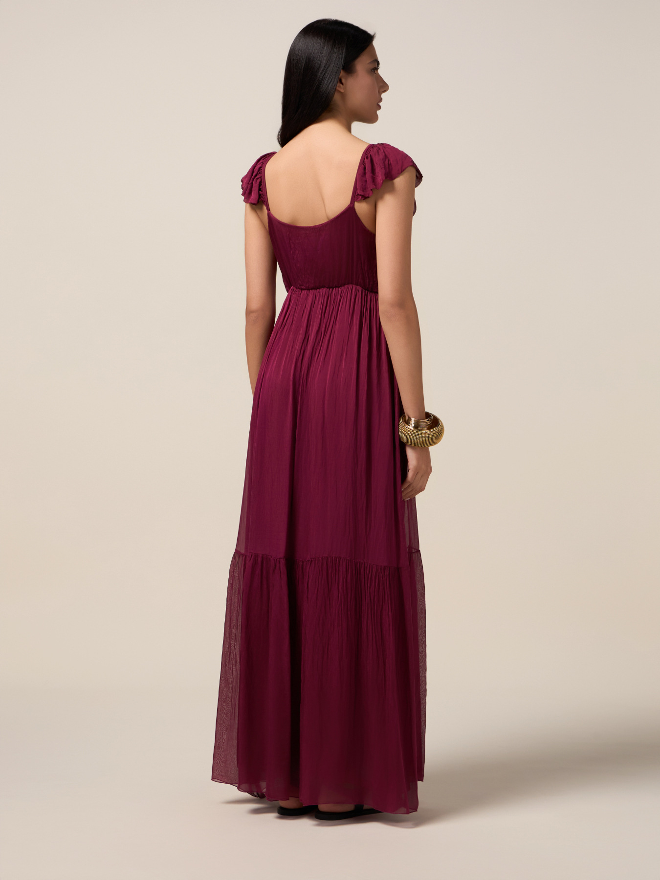 Vestito lungo misto seta con volant image number 1