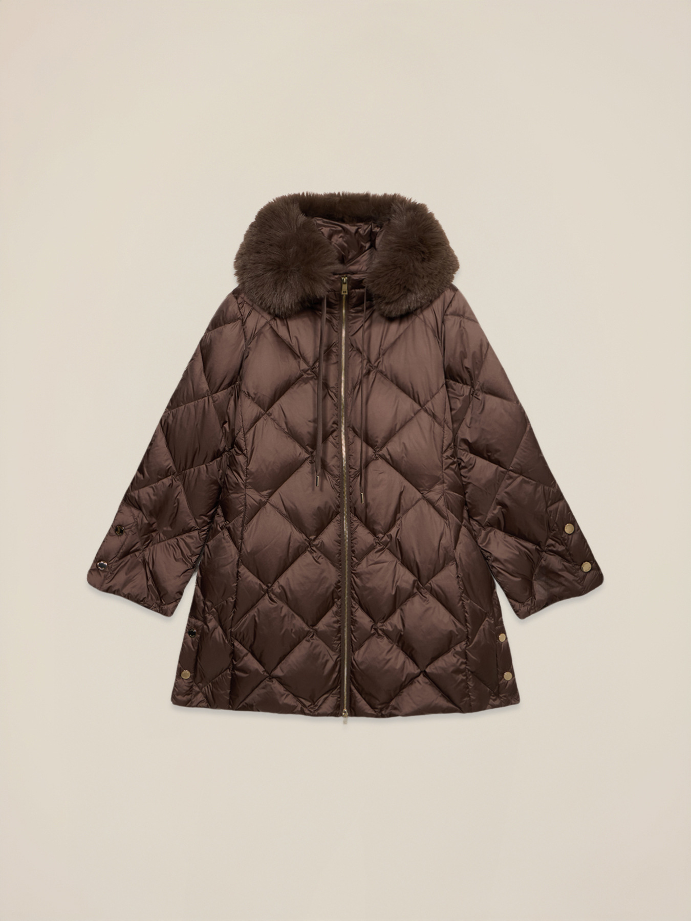 Midi quilted down jacket with real feather image number 3