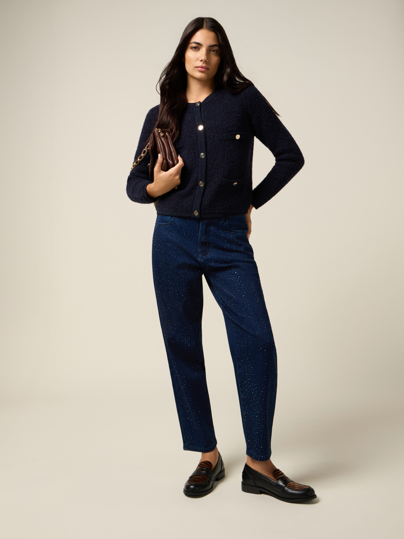 Jeans regular con cristalli image number 0