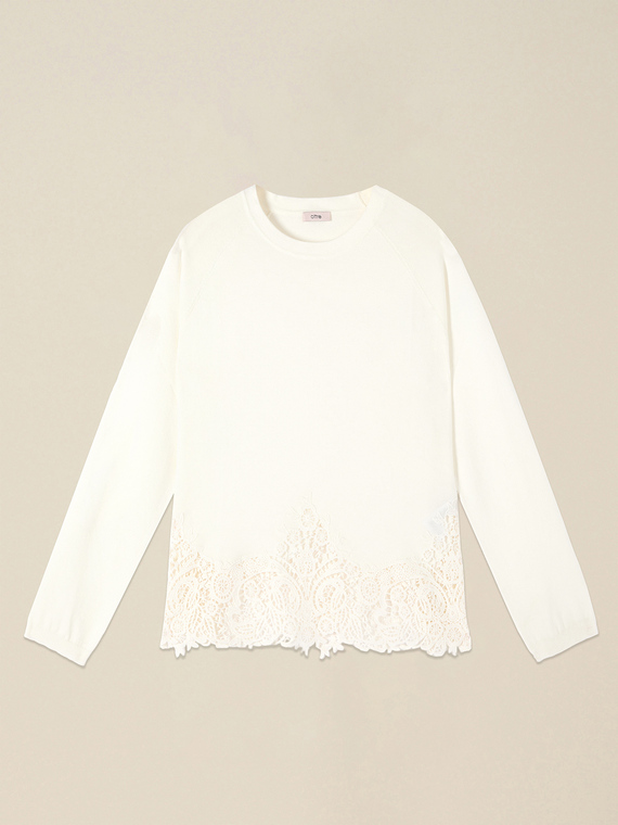 Viscose blend sweater with lace insert