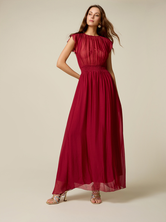 Langes Kleid aus Seiden-Voile-Mix