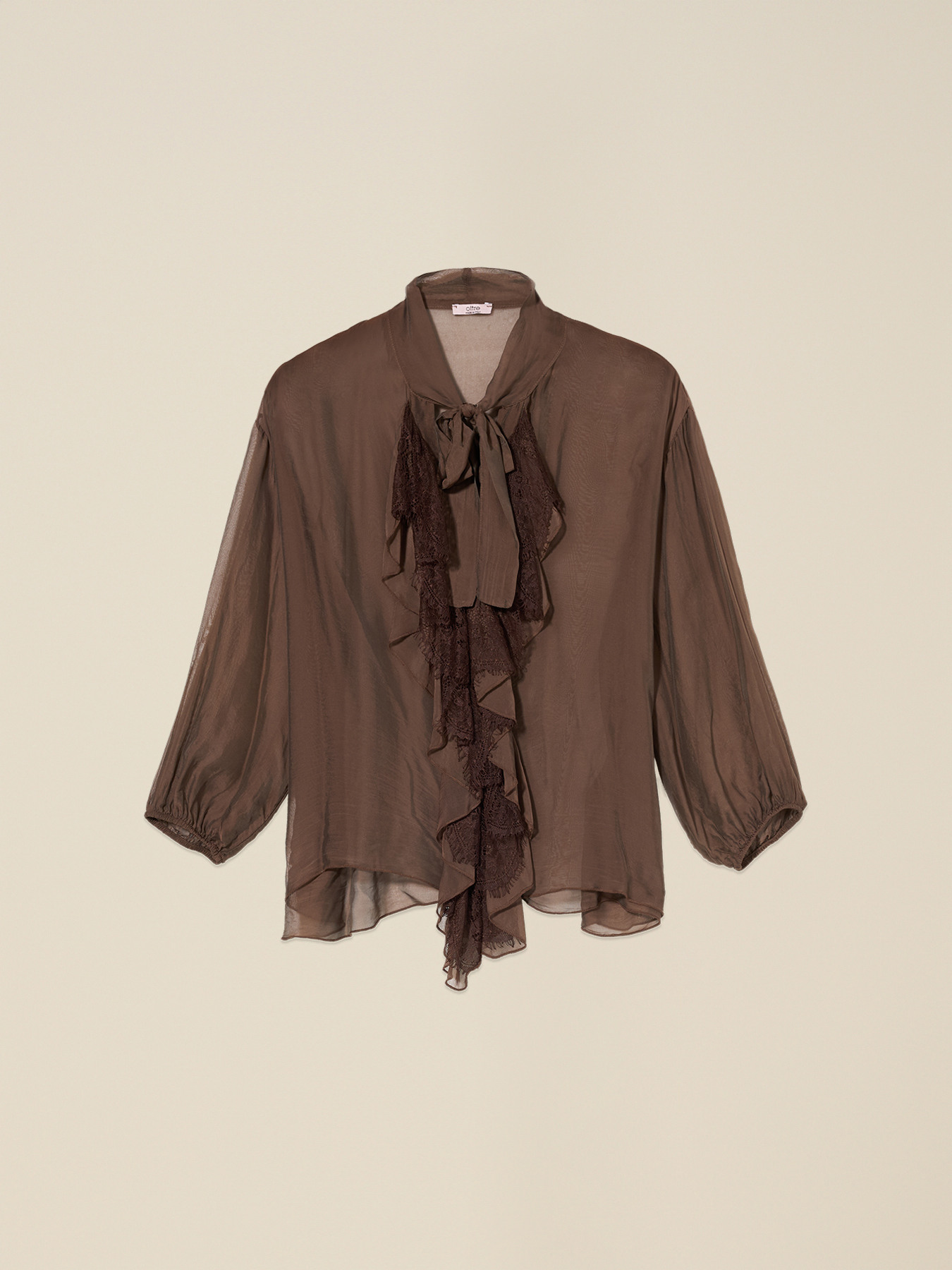 Camicia in voile misto seta con volant image number 0