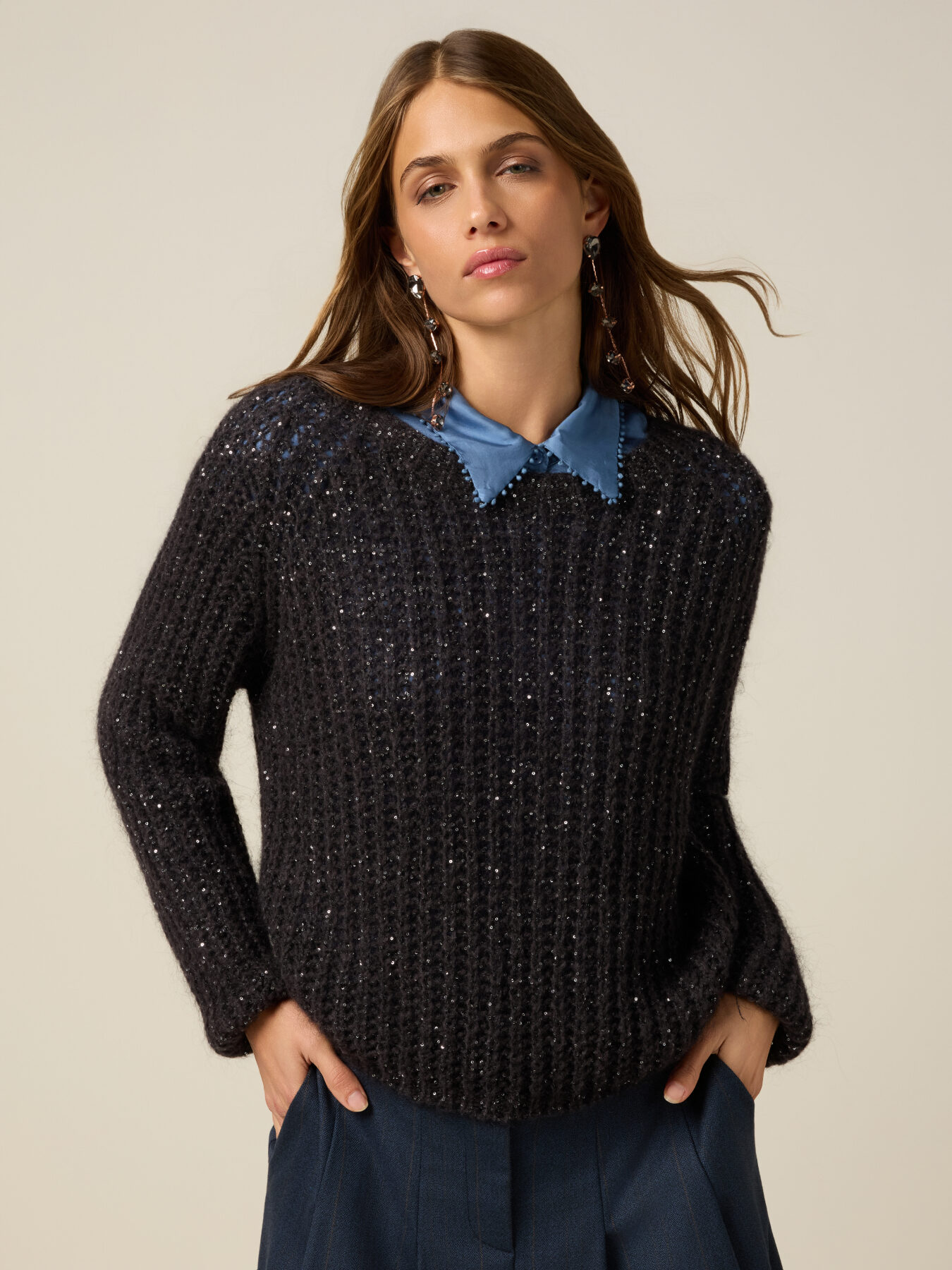 Pulover din amestec de mohair cu paiete image number 0