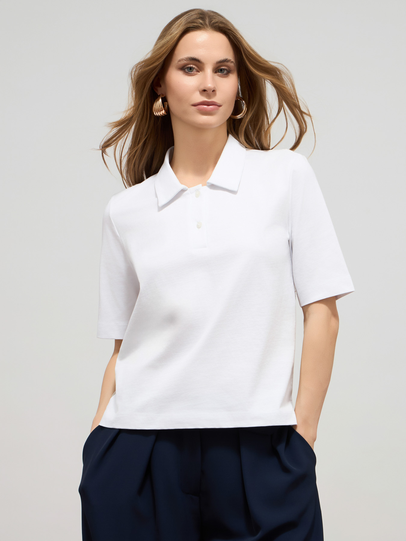 Two-material T-shirt with lace insert image number 0