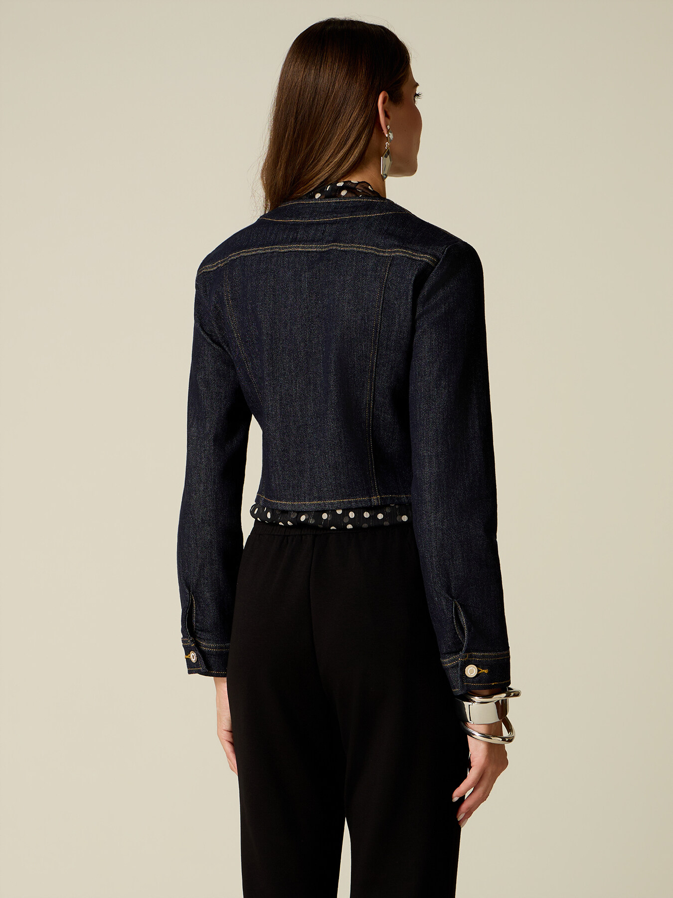 Denim jacket with faux shearling collar image number 1