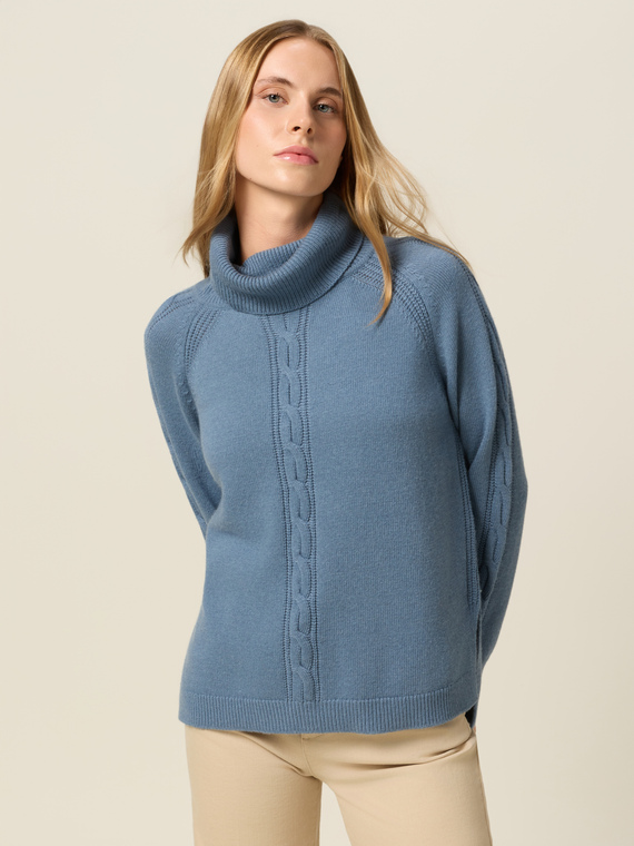 Cable-knit turtleneck sweater in cashmere blend